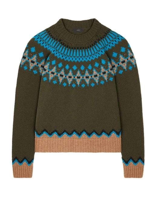 Alanui Green Sweet Winter Fair Isle Pattern Wool Sweater