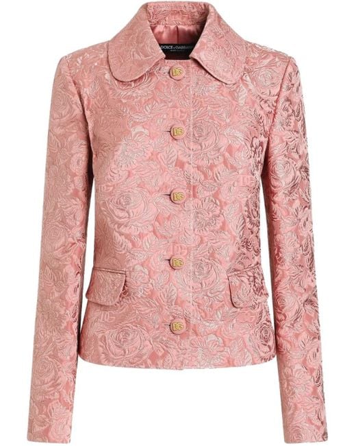 Dolce Gabbana Women's Pink Single-Breasted Floral Quilted