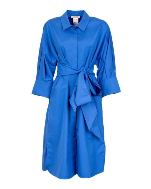 Max Mara Blue Cotton Poplin Shirt Dress