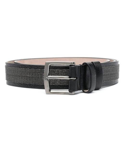 Brunello Cucinelli Black Bead-embellished Leather Belt