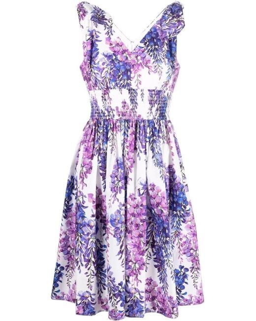Dolce & Gabbana Purple Floral-print V-neck Dress