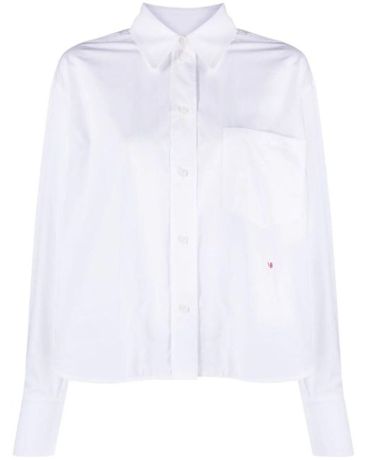 Victoria Beckham White Logo-embroidered Poplin Shirt