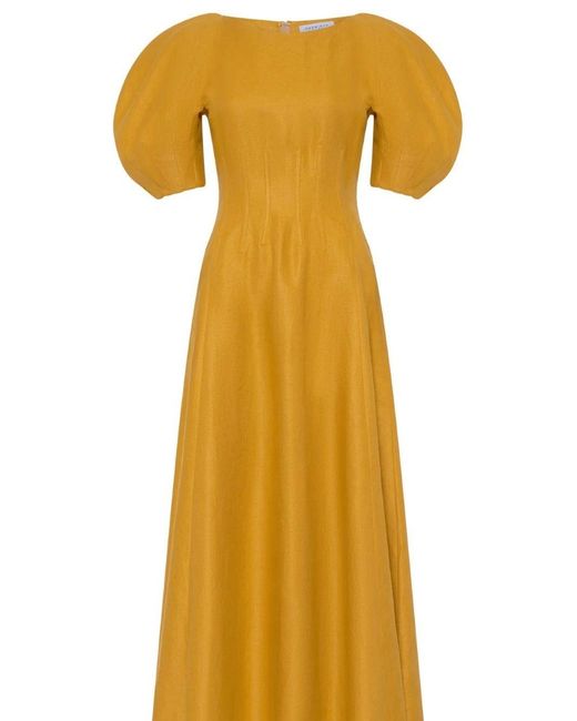 Gabriela Hearst Yellow Ranya Puff Sleeve Maxi Dress