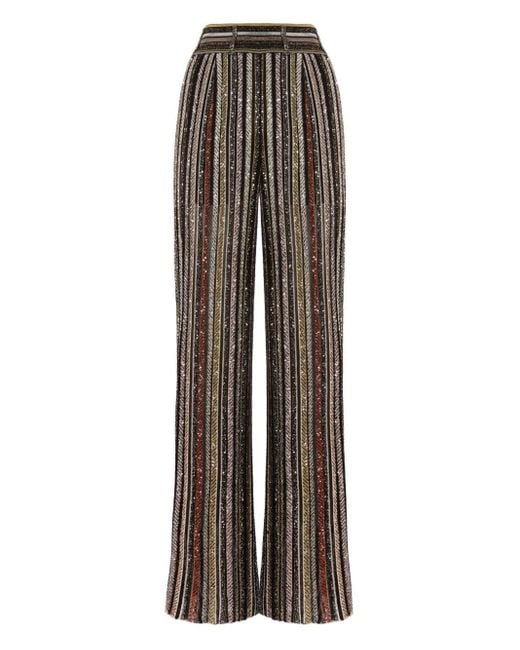Missoni Brown Wide-Leg Striped Trousers With Textured Metallic Finish