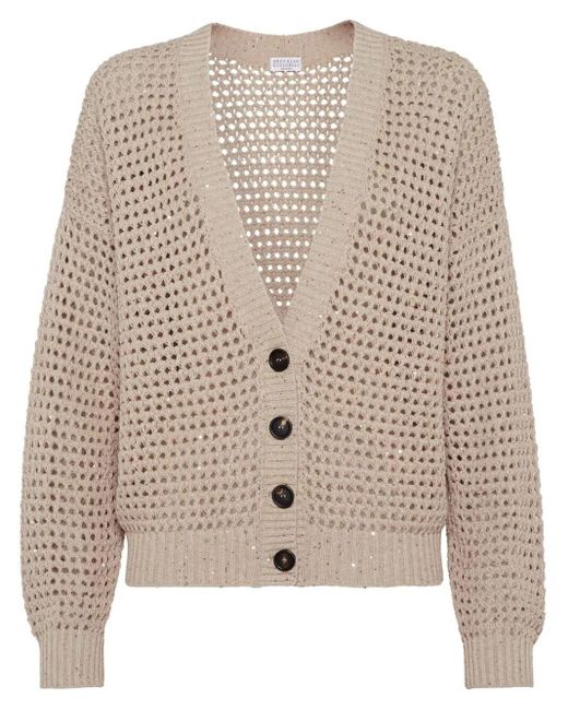 Brunello Cucinelli Natural Cardigan With Sequins