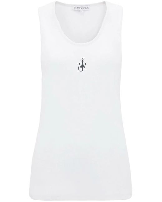 J.W. Anderson White Logo-embroidered Ribbed-knit Top