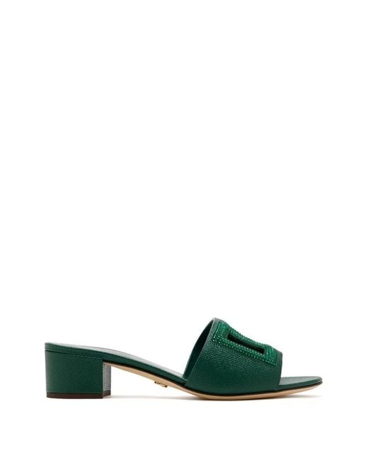 Dolce & Gabbana Green Logo-Plaque Embellished Mules