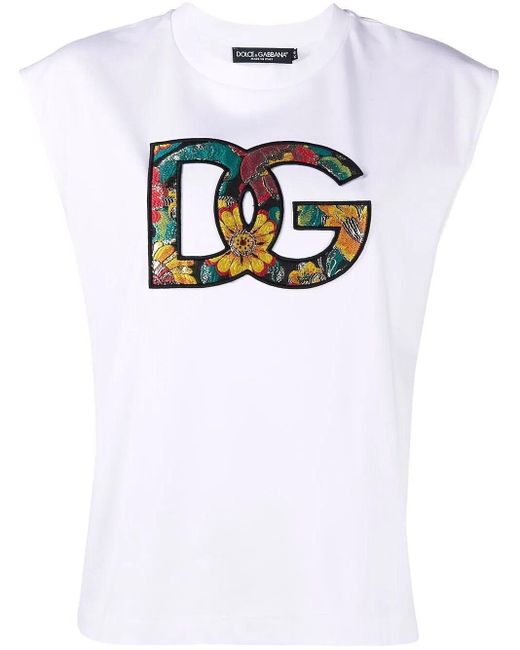 Dolce & Gabbana White Dg Floral-logo Cotton T-shirt