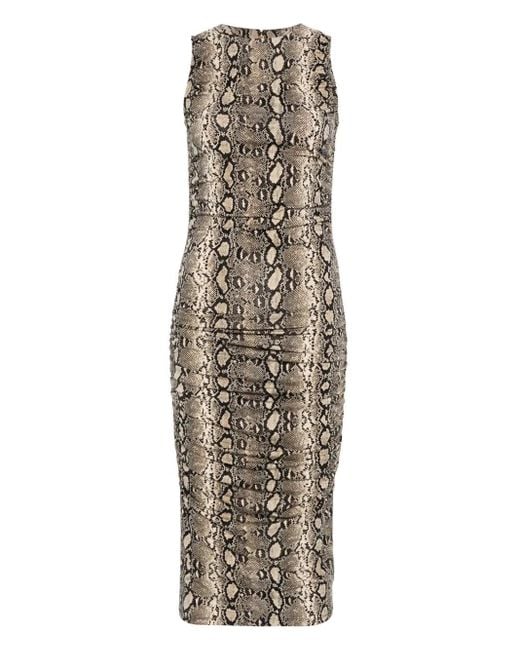 Michael Kors Natural Sleeveless Midi Dress With Snakeskin Pattern