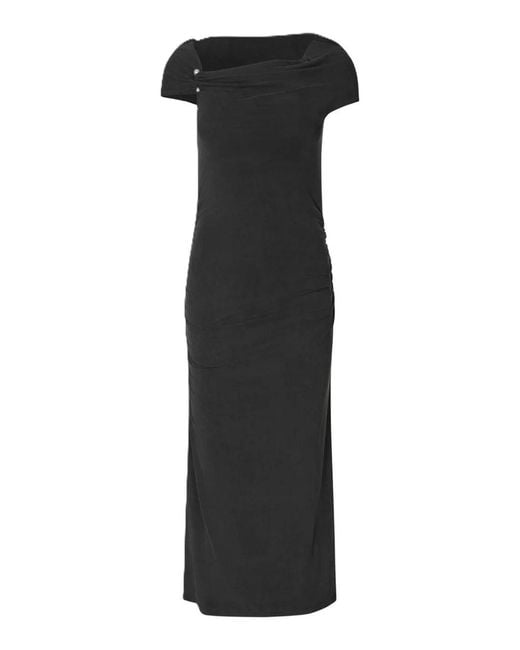 Stine Goya Black One Shoulder Draped Midi Dress