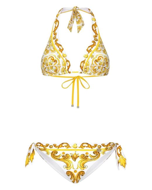 Dolce & Gabbana Metallic Triangle Print Bikini