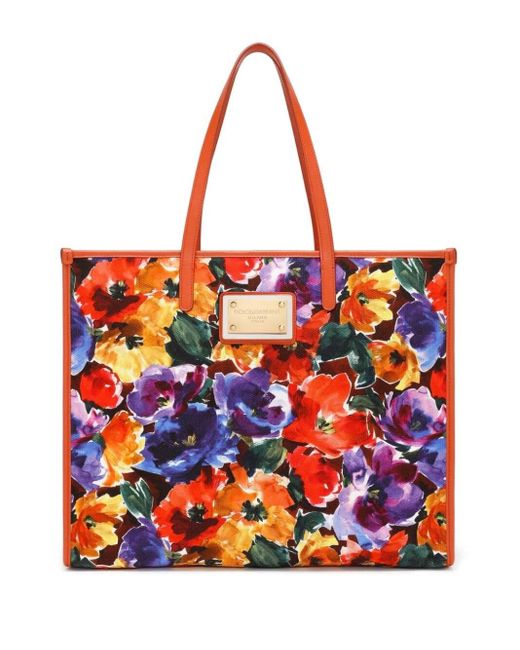 Dolce & Gabbana Red Floral Print Shopper