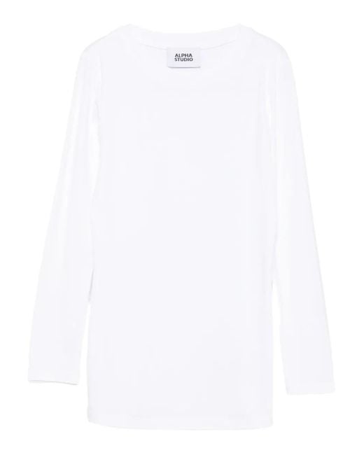 Alpha Studio White Long Sleeve Tee