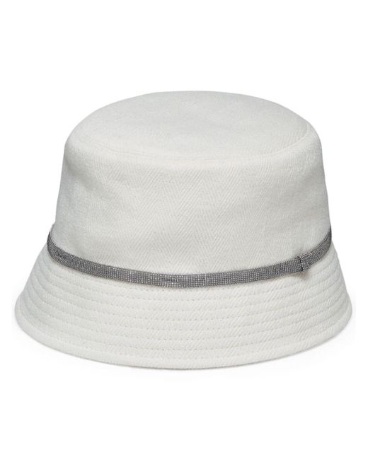 Brunello Cucinelli White Cotton-Linen Blend Bucket Hat
