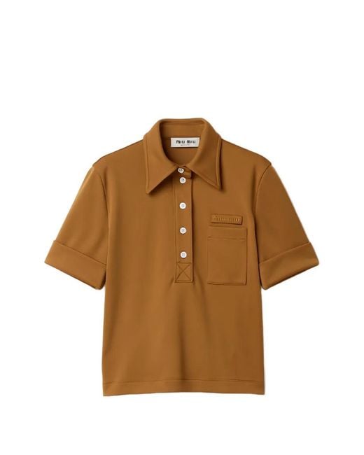 Miu Miu Brown Logo-Patch Polo Top