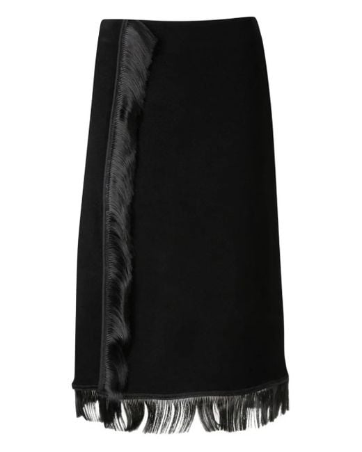 Jil Sander Black Midi Skirt With "Fringes"
