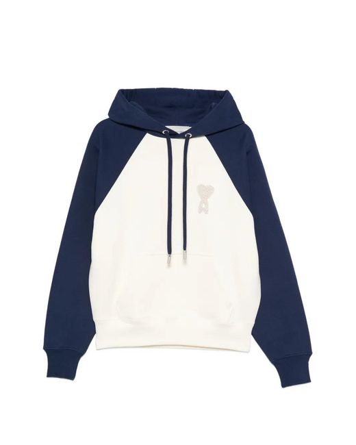 AMI Blue Boy Fit Blanc Creme Encre Wool Hoodie