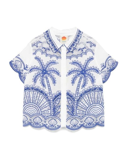 Farm Rio Blue Motif-Embroidered Shirt