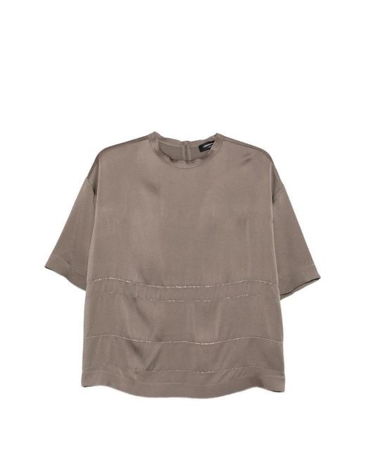 Fabiana Filippi Gray Monili-Trim Short-Sleeve Top