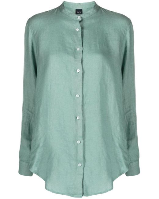 Fay Green Mandarin Collar Shirt