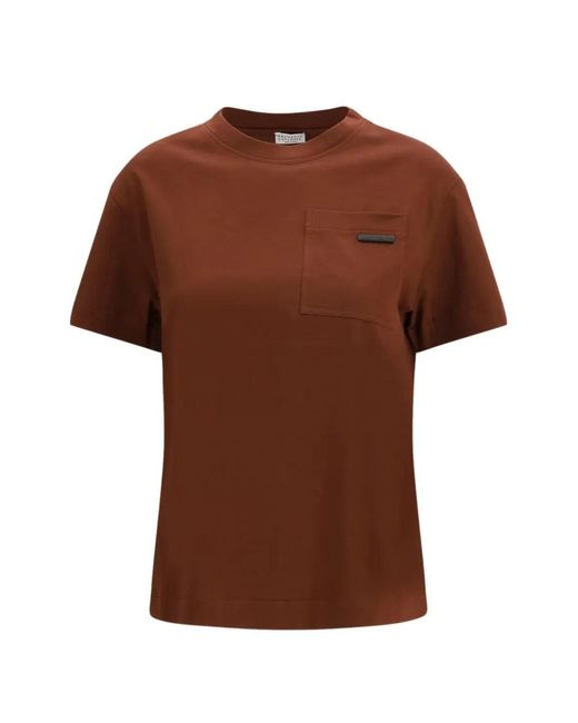 Brunello Cucinelli Brown Monili-Embellished Pocket T-Shirt
