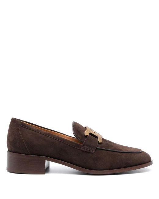 Tod's Brown Chain-detail Leather Loafers