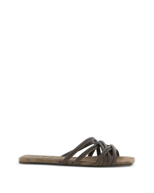Brunello Cucinelli White Sandals With Contrasting Stitching