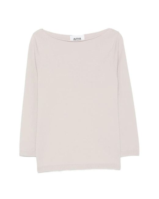 Alpha Studio White Boat Neck Sweater