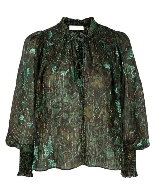 Ulla Johnson Floral-print Metallic Blouse in Green | Lyst