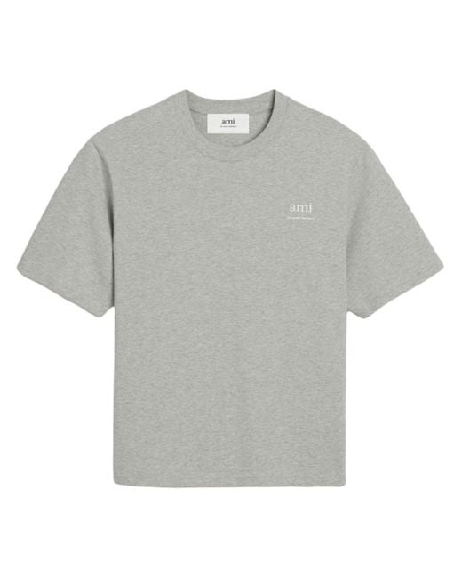 AMI Gray Logo-Print Cotton T-Shirt