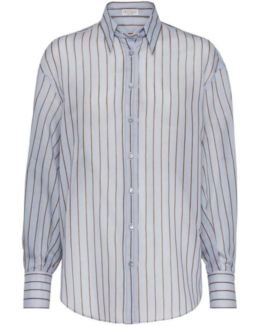 Brunello Cucinelli Blue Semi-Transparent Striped Shirt