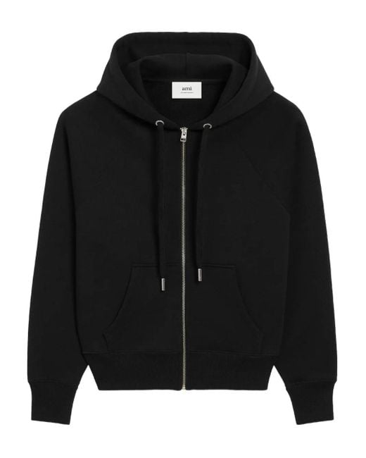 AMI Black Ami De Coeur Zip-Up Cotton Hoodie