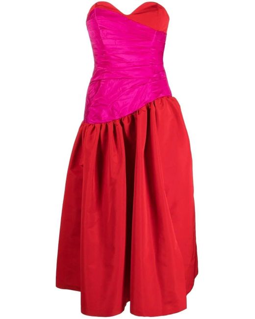 Carolina Herrera Red Asymmetric-design Strapless Silk Dress
