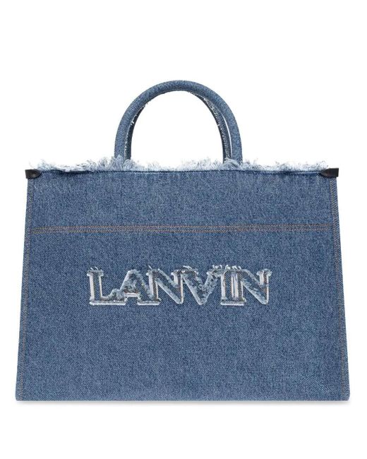 In & Out Mm Tote Bag In Denim di Lanvin in Blue