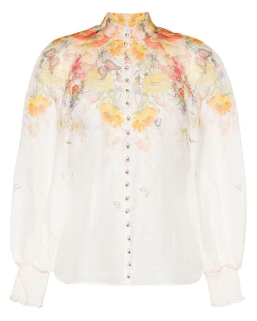 Zimmermann White Tranquillity Floral-print Blouse