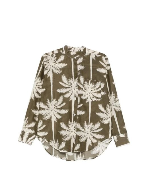 Robert Friedman White Palm-Tree-Print Mandarin-Collar Shirt