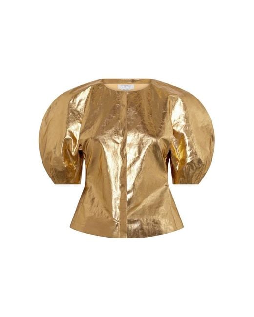 Gabriela Hearst Natural Waverly Top In Metallic Gold Linen Twill