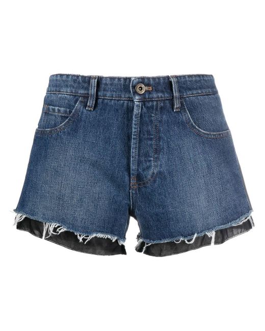 Miu Miu Raw-cut Denim Mini Shorts in Blue | Lyst