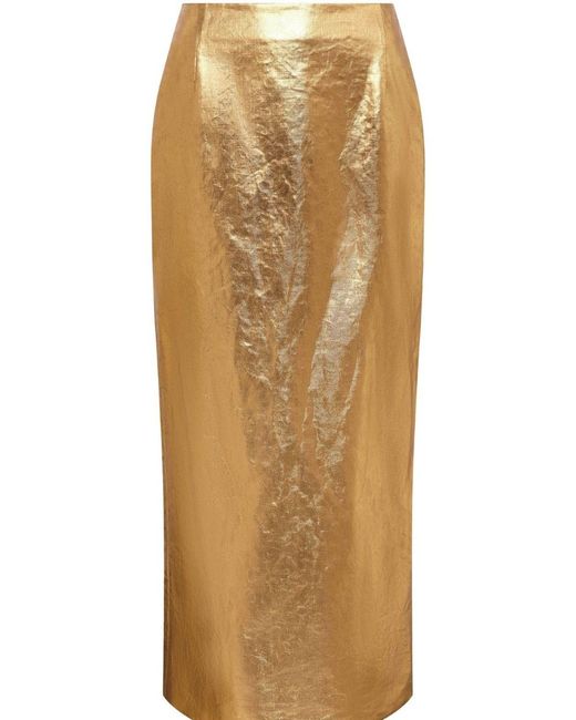 Gabriela Hearst Natural Manuela Midi Skirt In Metallic Gold Linen Twill