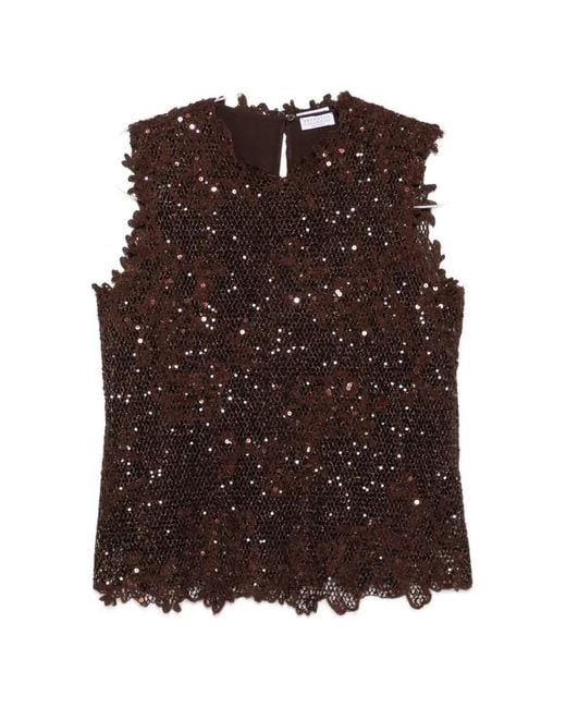 Brunello Cucinelli Brown Embroidered Sequin Top