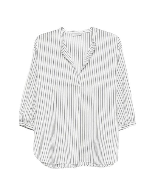 Peserico White Striped Cotton Blouse
