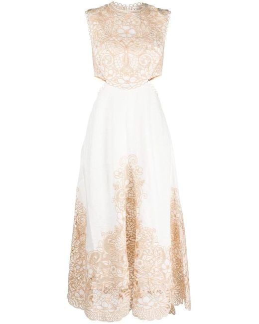 Zimmermann Linen Floralpattern Embroidered Dress in White Save 32