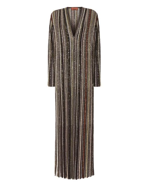 Missoni Brown Striped Sequined Lame Maxi Dress