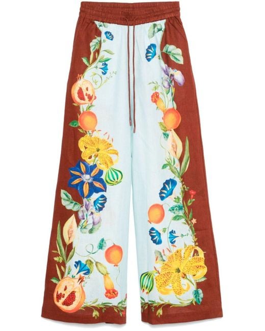 Dahlia Floral Linen Pant di ALÉMAIS in Blue