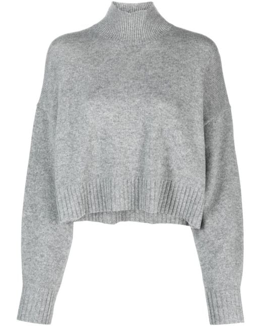 Theory Gray Cropped Turtleneck In Cashmere