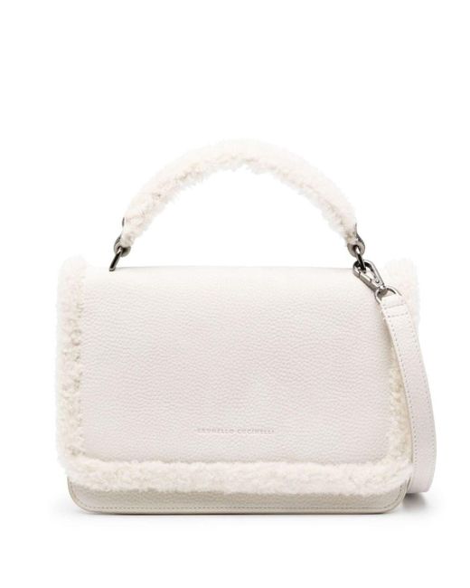 Monili Shearling Shoulder Bag in Beige - Brunello Cucinelli