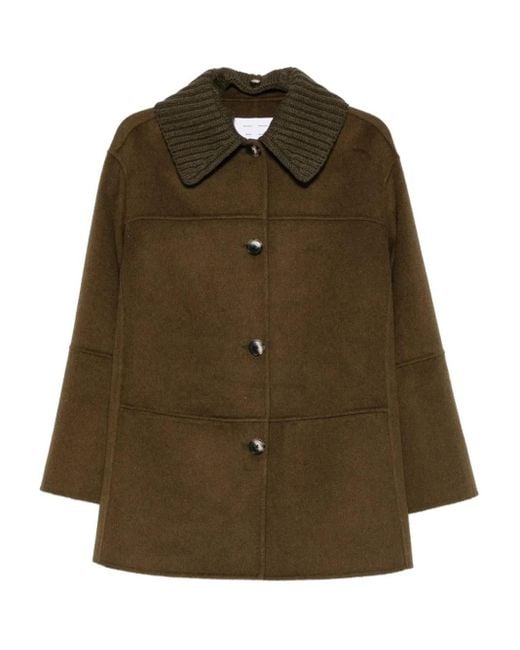 Proenza Schouler Green Lisa Knitted-Collar Buttoned Coat