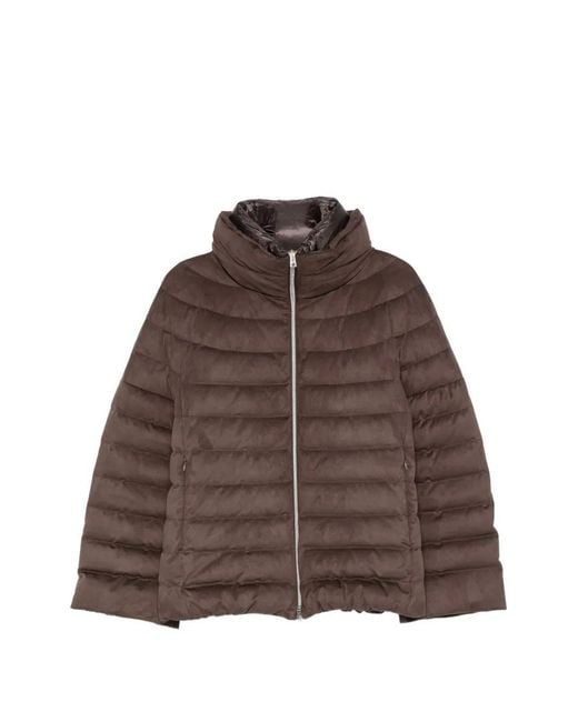 Herno Brown Suede Short Puff Coats