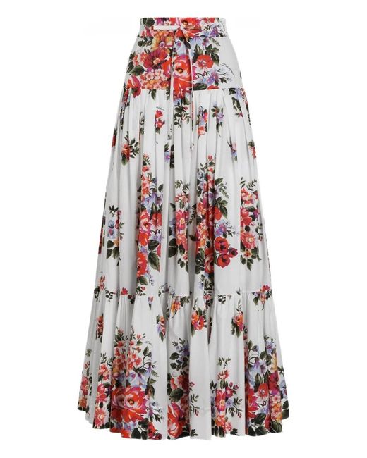 Dolce & Gabbana White Flower Print Long Skirt