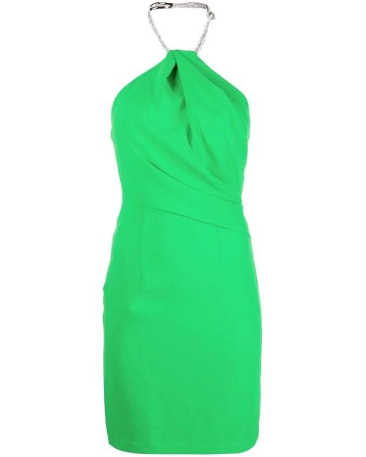 Solace London Green Kami Crystal-embellished Mini Dress